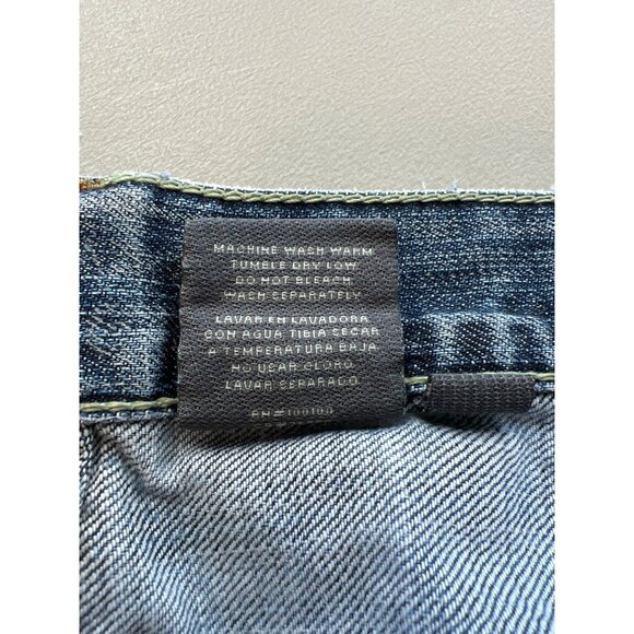 !1T Jeans Size 34 Long Distressed Straight Leg Denim Frayed Hem Blue Cotton Y2K - Picture 8 of 10